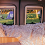 The view from te bed in a ncampervan hired to tour the UK and Ireland