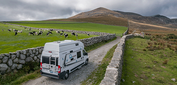 A campervan touring the Mourne Mountains